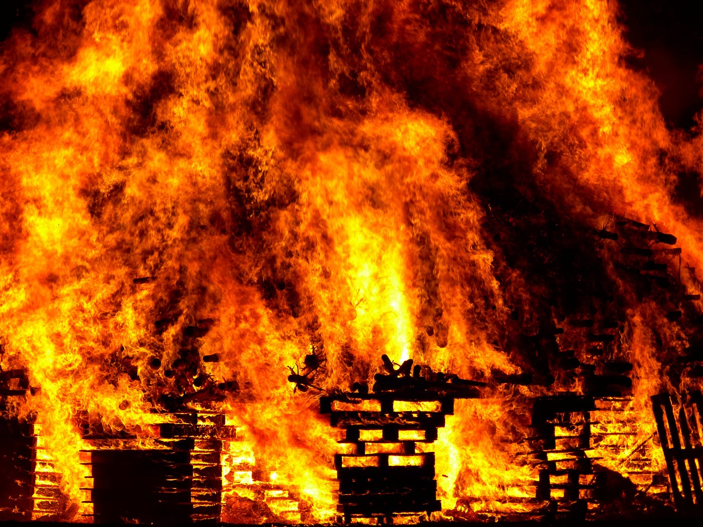 A building burning in a fire