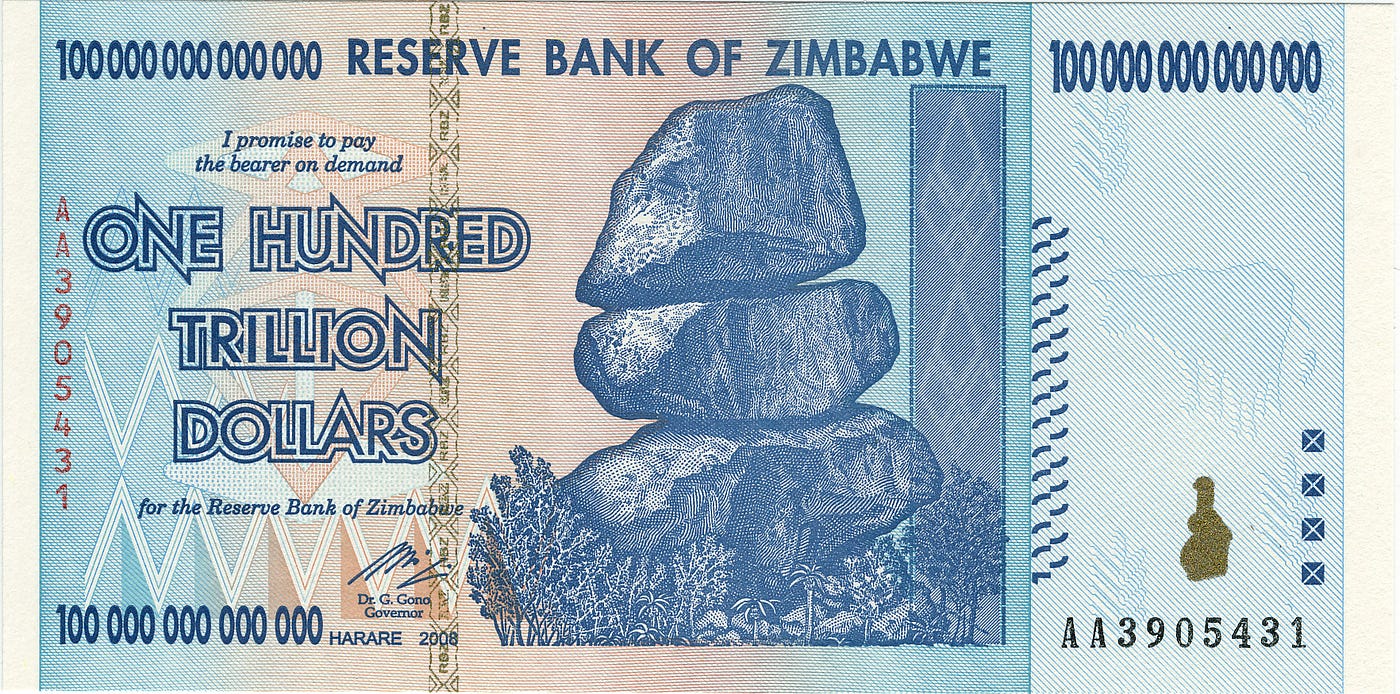 bank note of Zimbabwe for ten trillion dollars