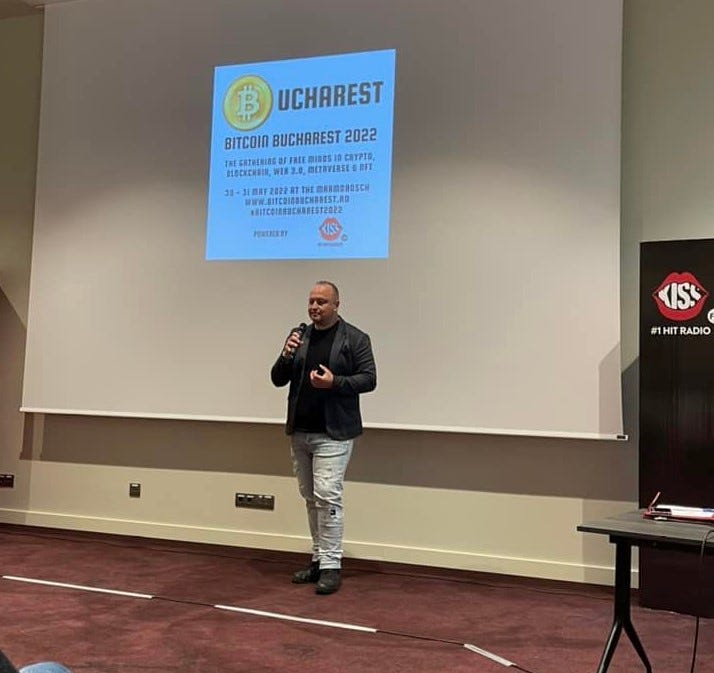 Adrian Niculescu, CEO of Meta Studio, delivering a talk at Bitcoin Bucharest