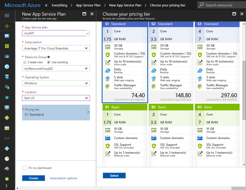Azure App Service Plan Tiers. Features comparison between the… | by NaS IT  | Medium