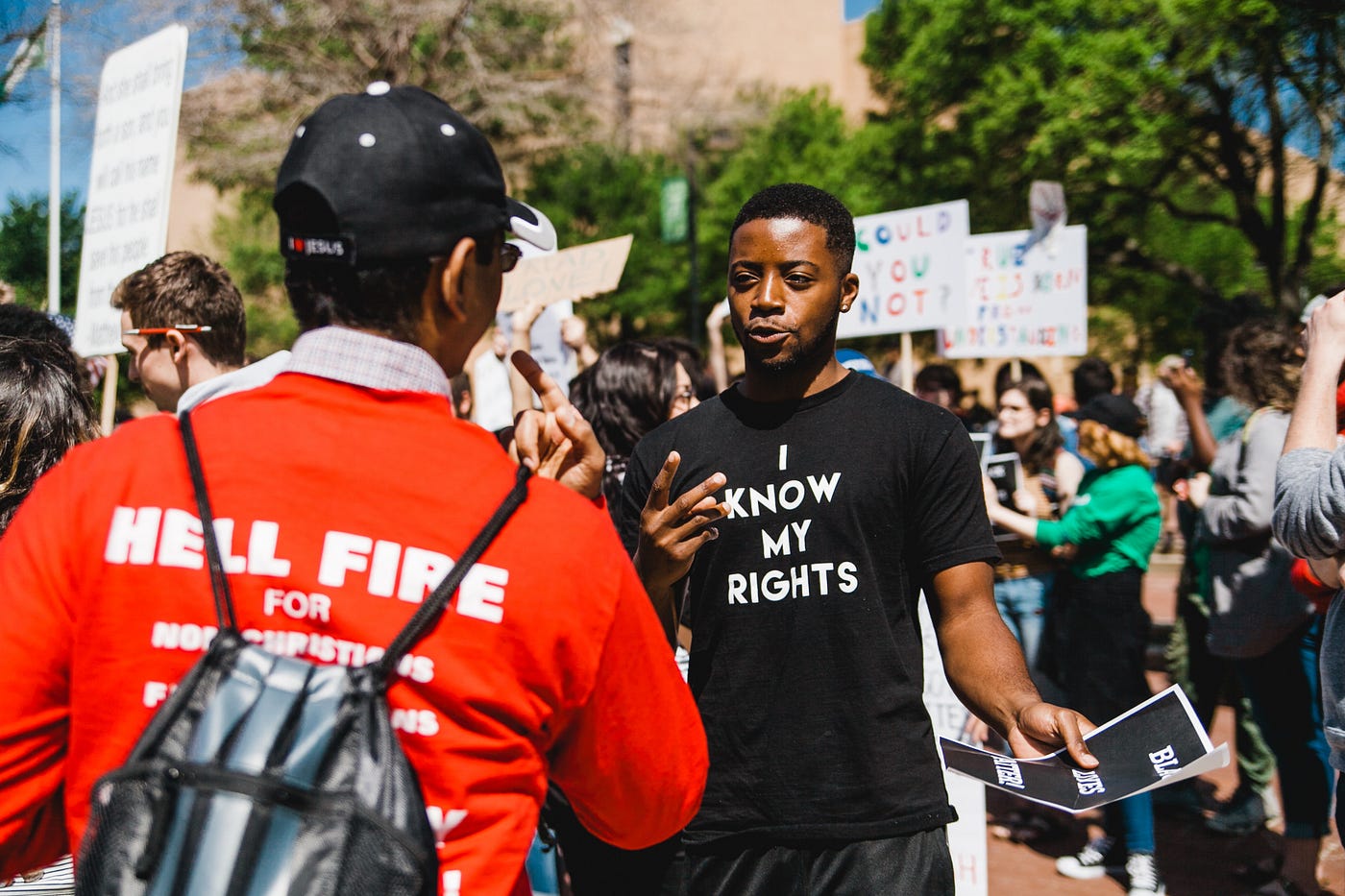 Boy wearing “I know my rights” shirt