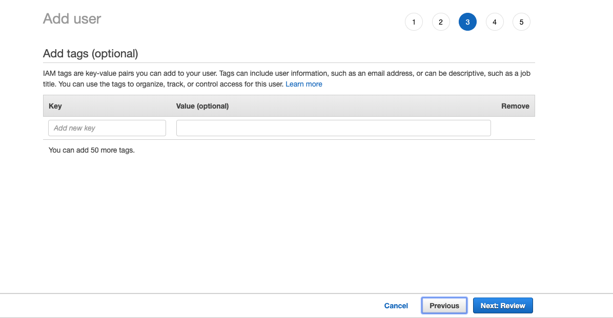 Step 3— Adding a user: add tags (optional)
