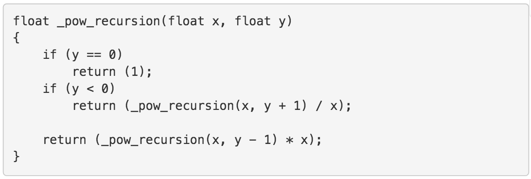 Obtaining the value of x raised to the power of y by recursion in C ...