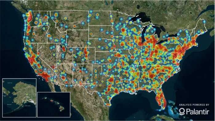 Map of the locations of trafficking in the United States in 2019