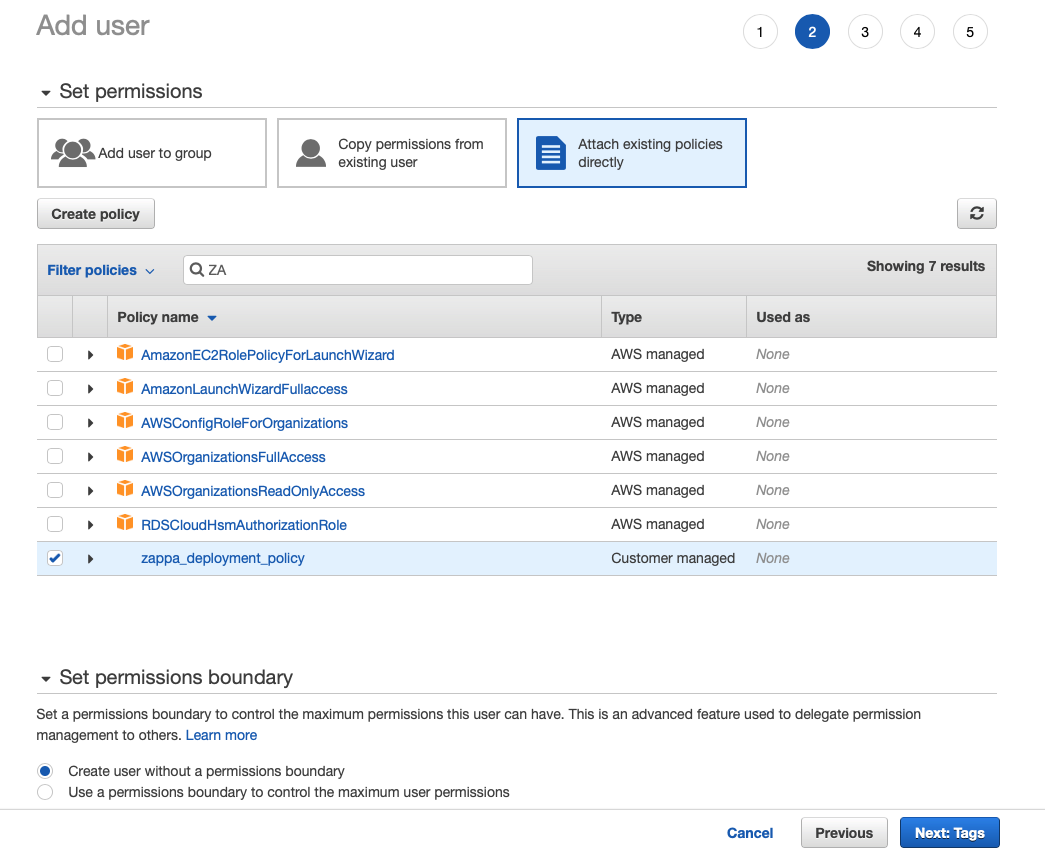 Setting up AWS roles and policies for Lambda apps using Zappa by