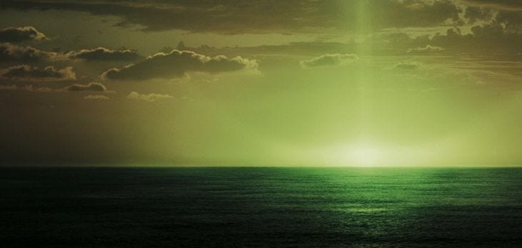 Green flash of light from the Pirates of the Caribbean movie.