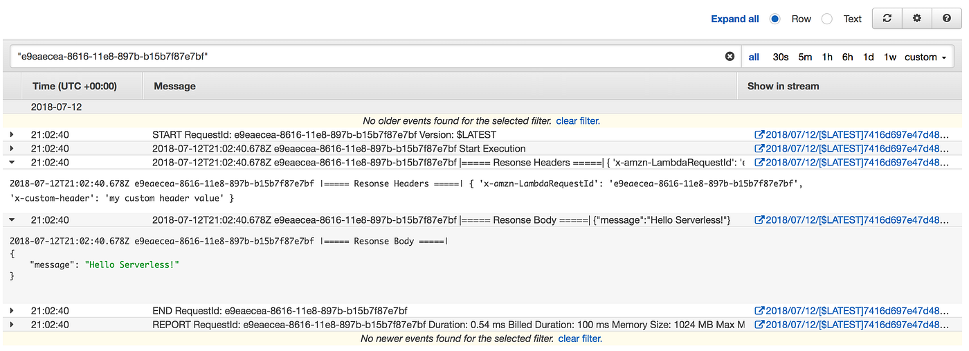 Navigate your AWS Lambda Logs from Amazon API Gateway Response Headers