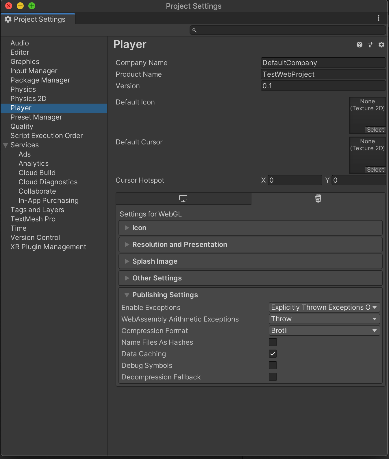 Unity Project Settings
