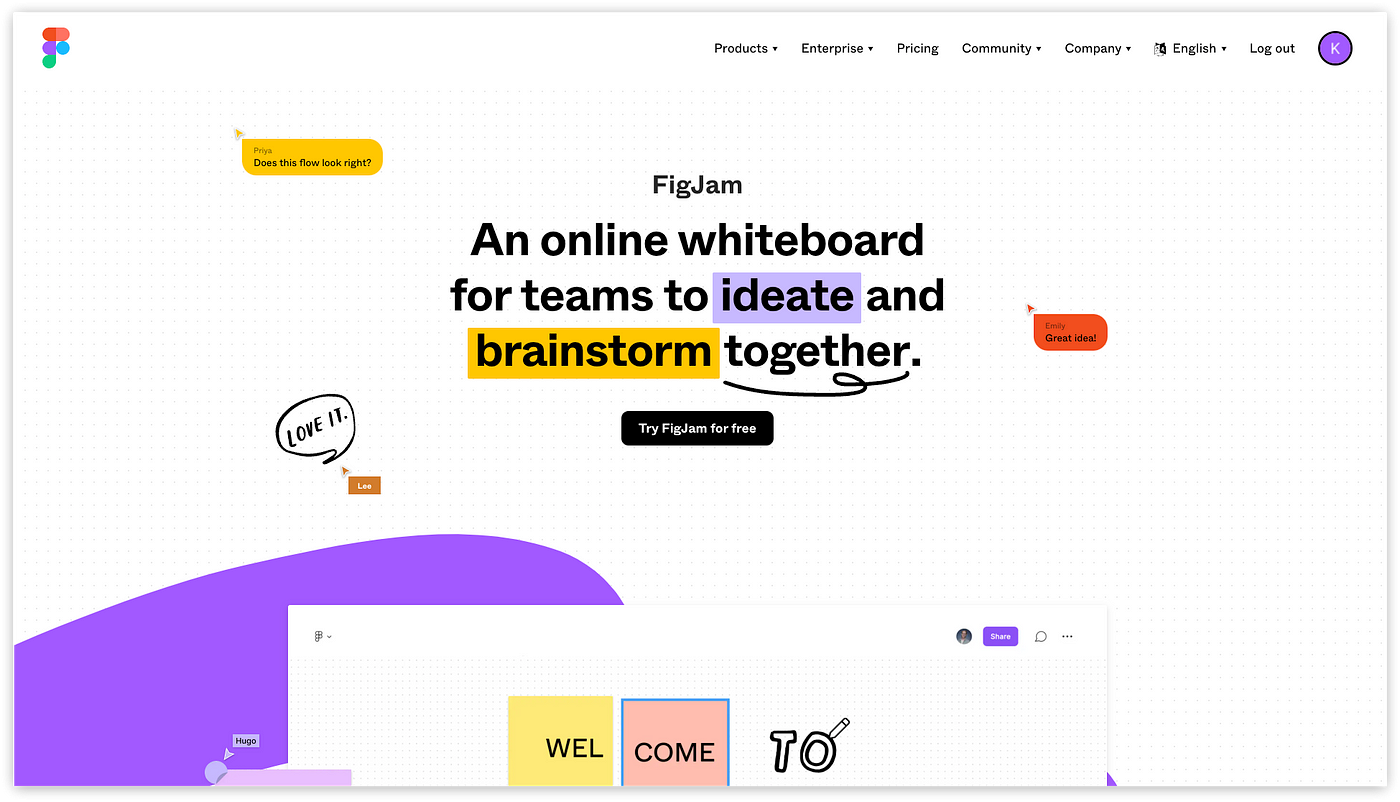 Figjam is an online whiteboarding space