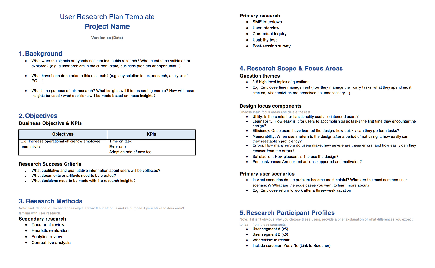 user research document template