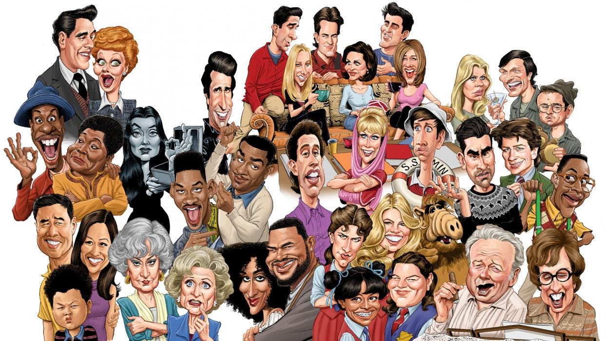 A cartoon version of some of the most famous sitcom characters of all time.