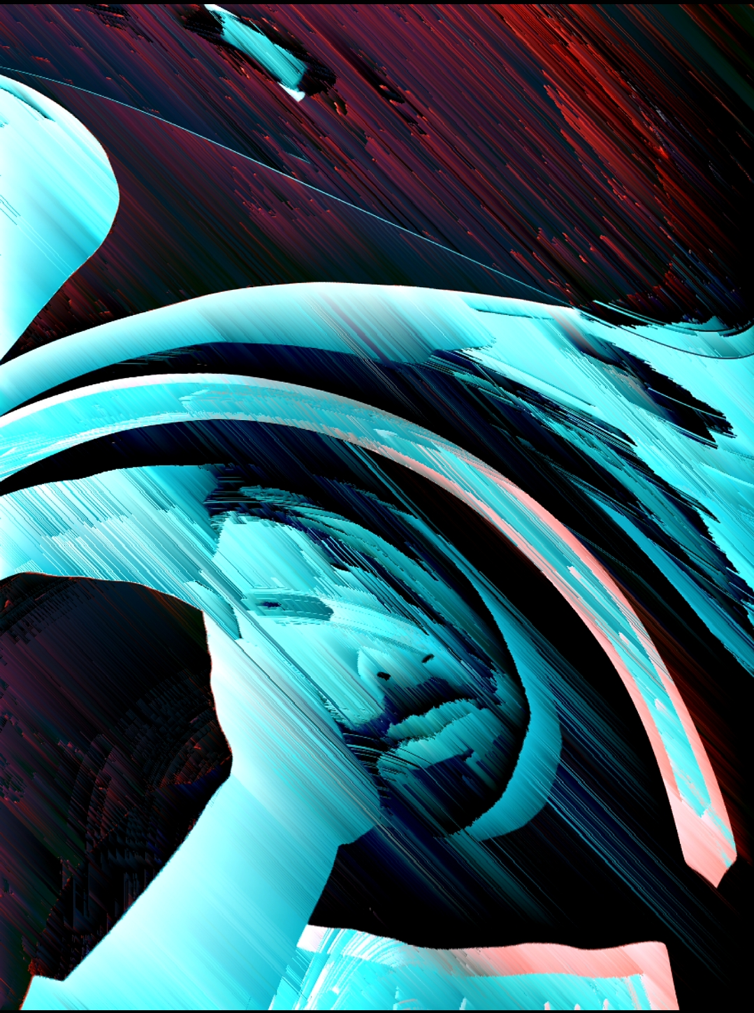A blue and red-colored image of someone sitting with their head in their hand, deep in thought. They look upset. The image is stylized with pixelated lines, giving it an illusion of depth.