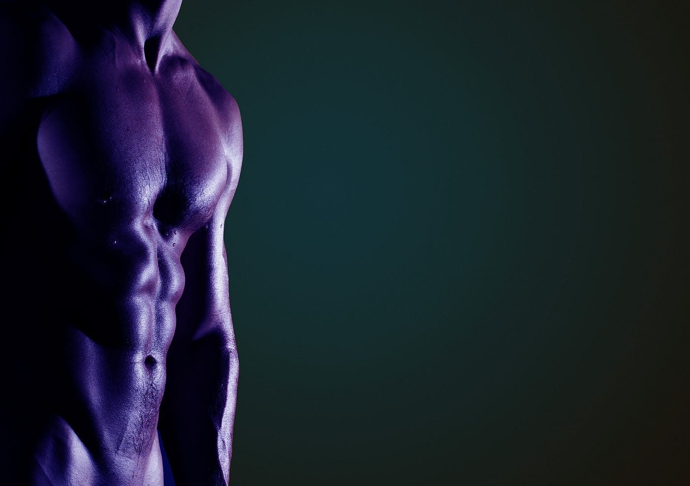A male chest in purple hues, edited by Liz Black, picture from Depositphotos.com
