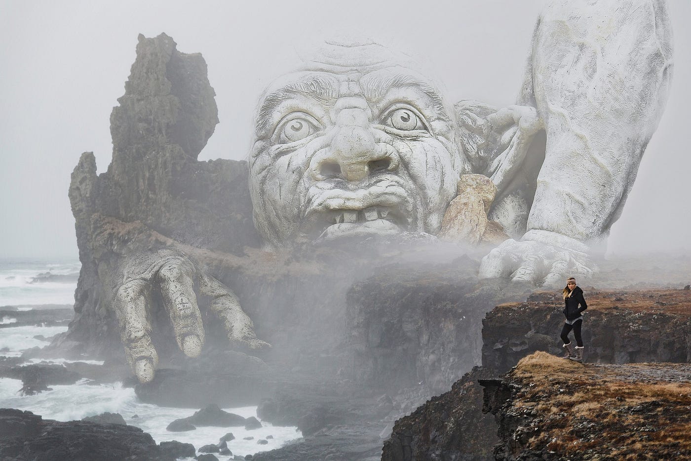 giant troll emerging from the sea