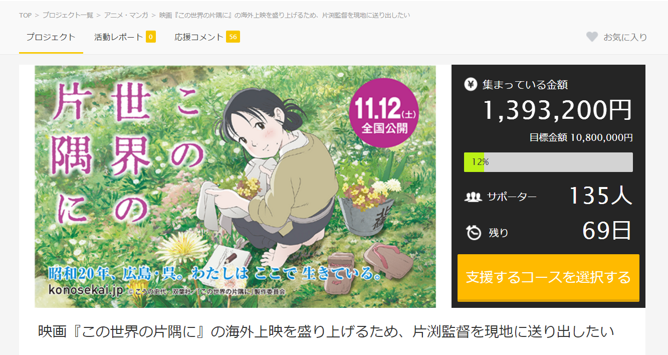 この世界の片隅に が海外上映のためのクラウドファンディング第2弾を開始 たった1日で成功 By いしたにまさき シン みたいもん