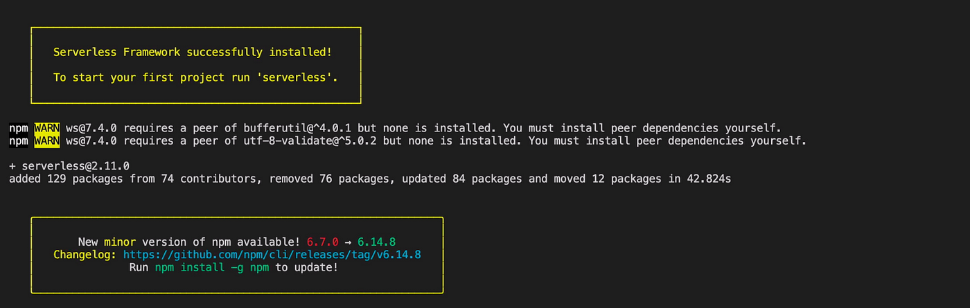 npm install serverless verison