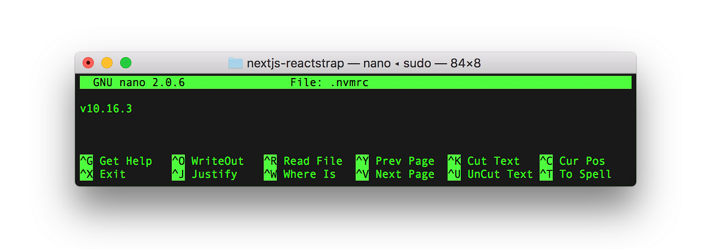 nvmrc file containing the desired Node version