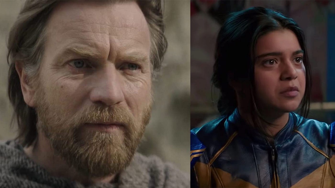 Left: Ewan MacGregor as Obi-Wan Kenobi. Right: Iman Vellani as Kamala Khan in Ms. Marvel. (Disney+)
