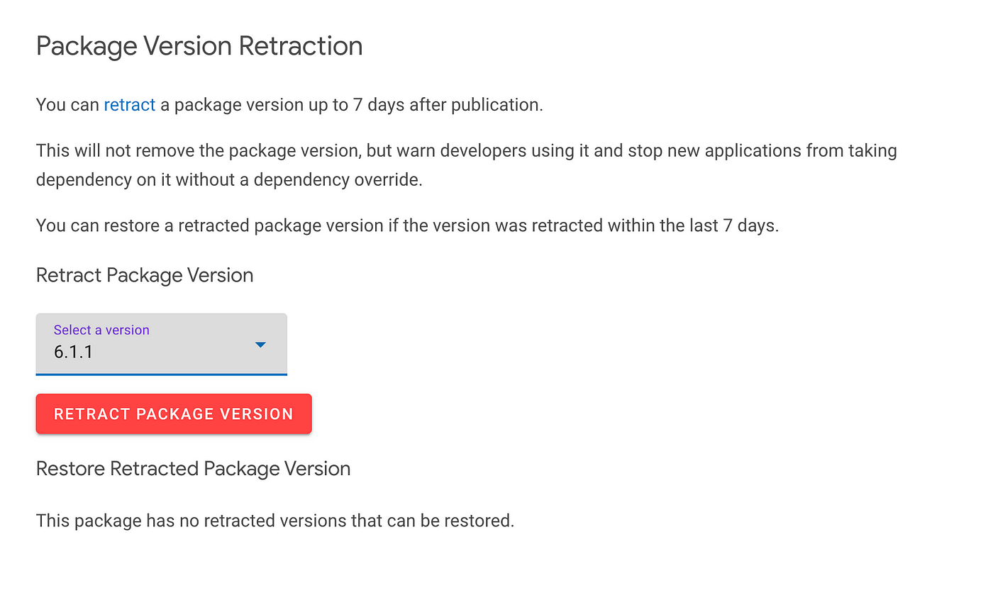 Screenshot of the package retraction UI