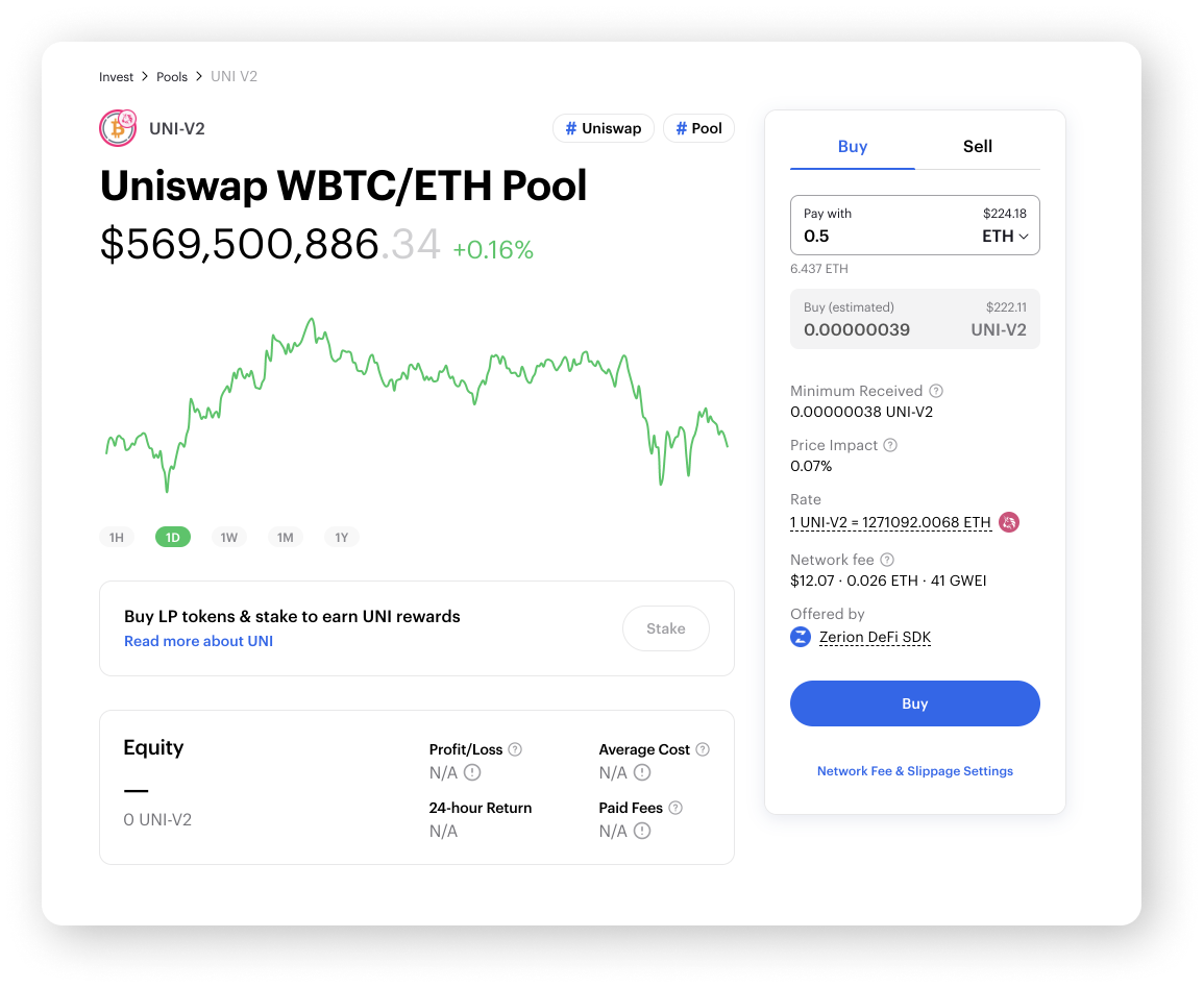 Uniswap WBTC/ETH Pool on Zerion