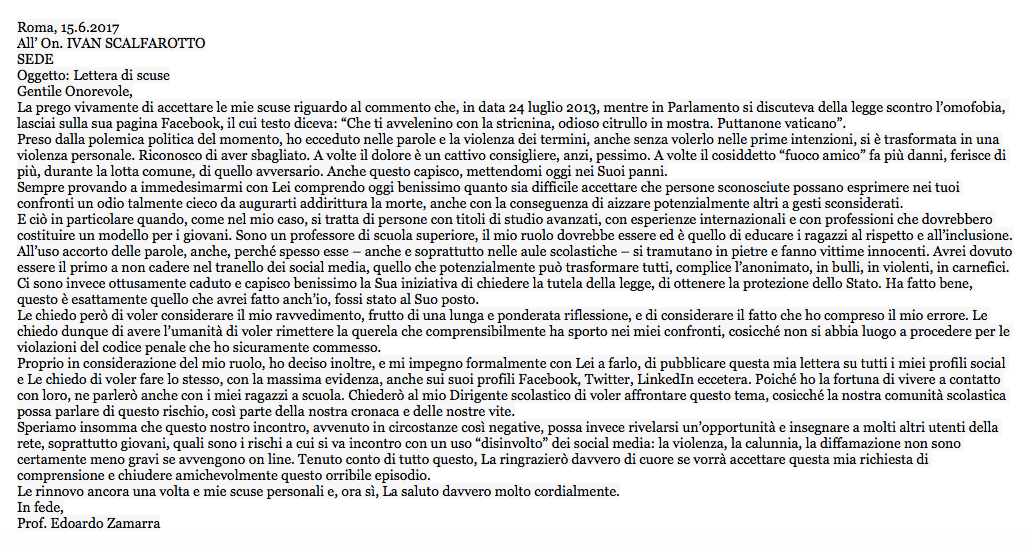 Lettera di scuse ai genitori