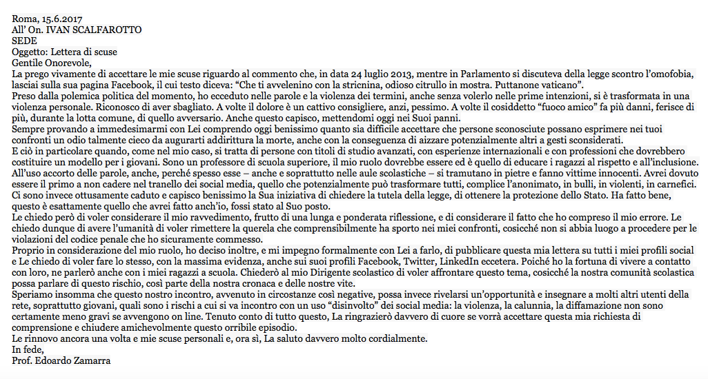 Il commento violento online, la querela e le scuse pubbliche: il caso  Scalfarotto-Zamarra | by Valigia Blu | Valigia Blu | Medium