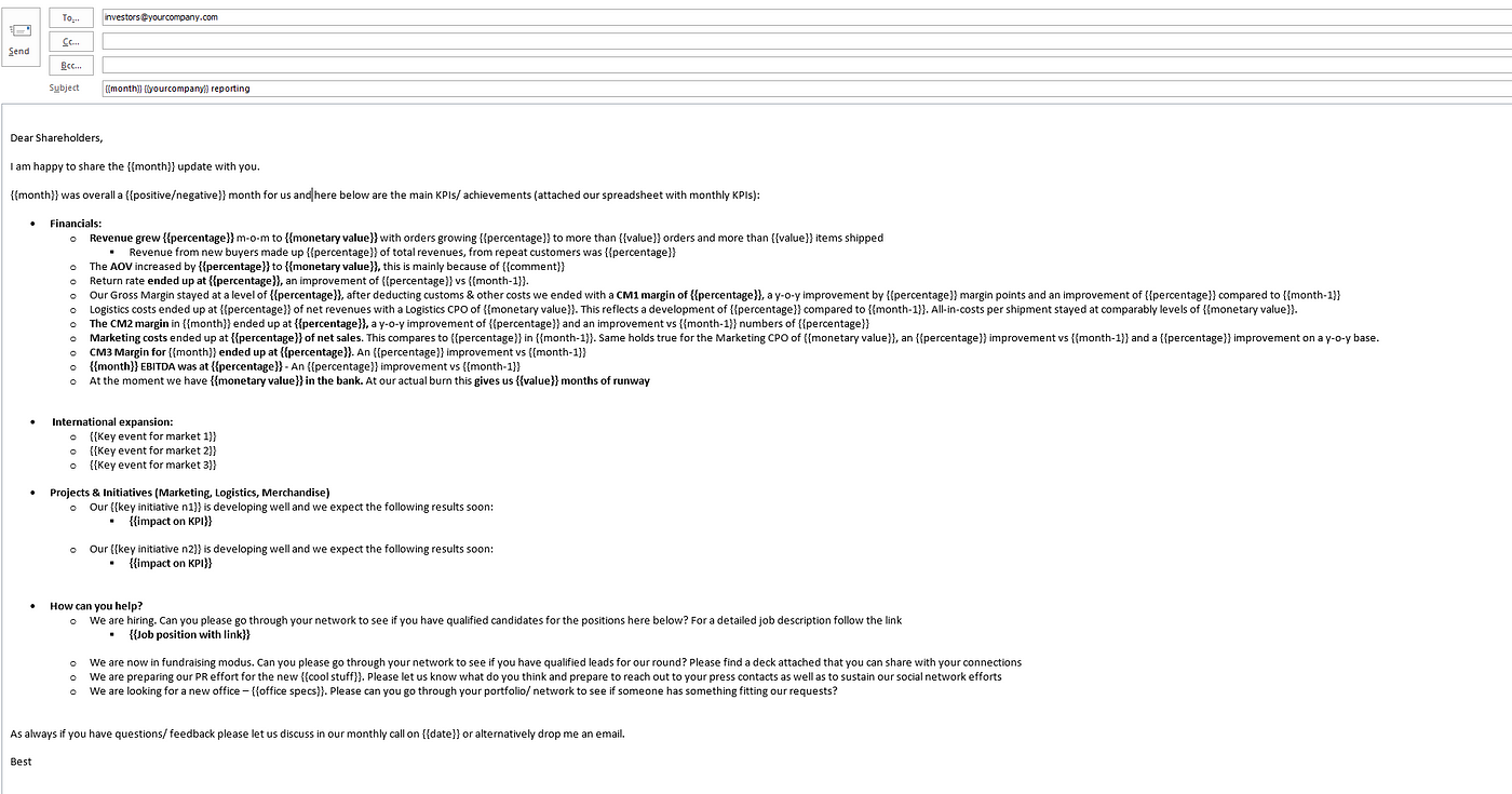 Email Template For Investors Monthly Updates By Federico Wengi Inside The Paua Medium
