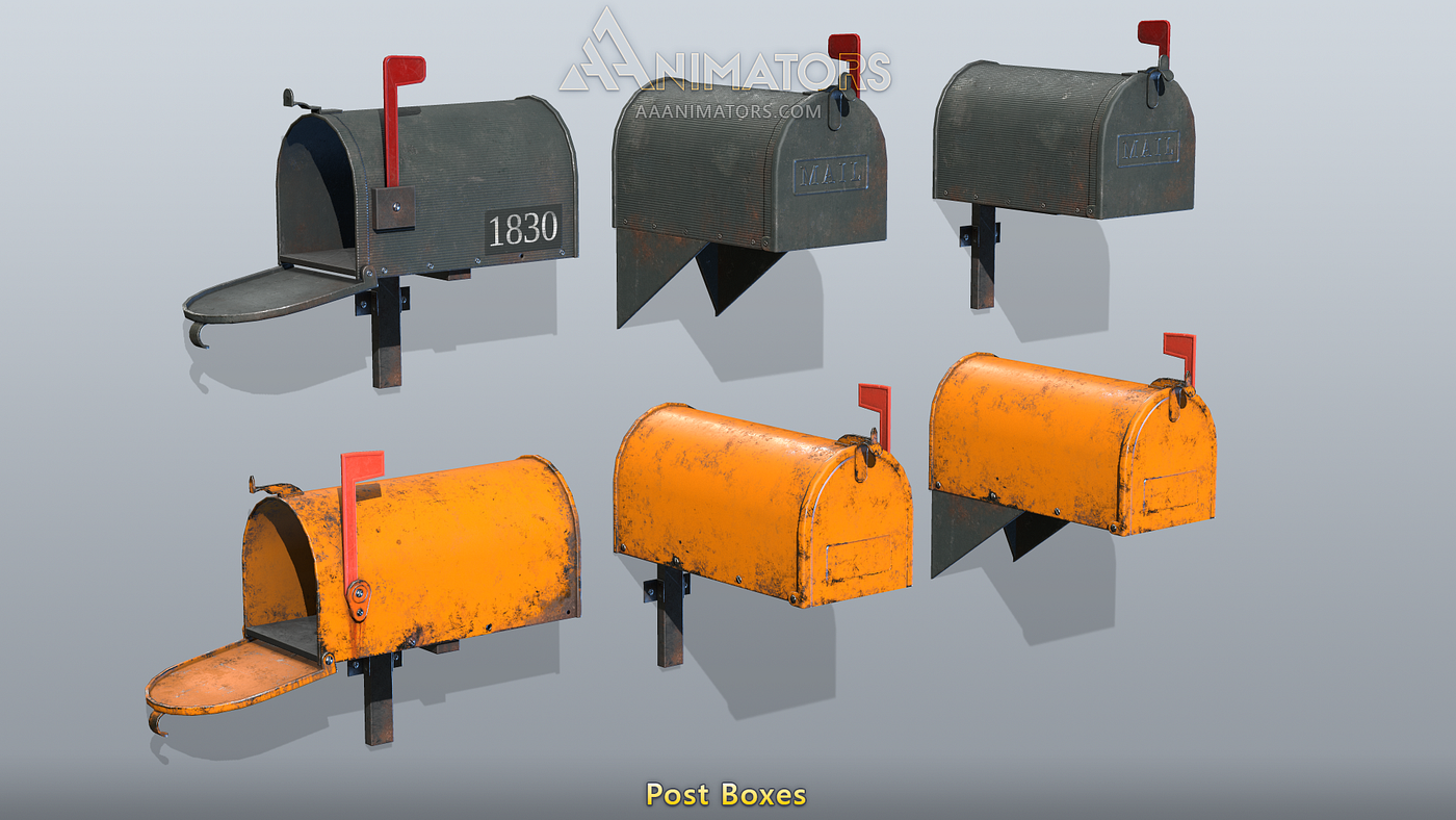 3D Asset Pack Low Poly Mail Boxes Pack by AAA Animators Medium