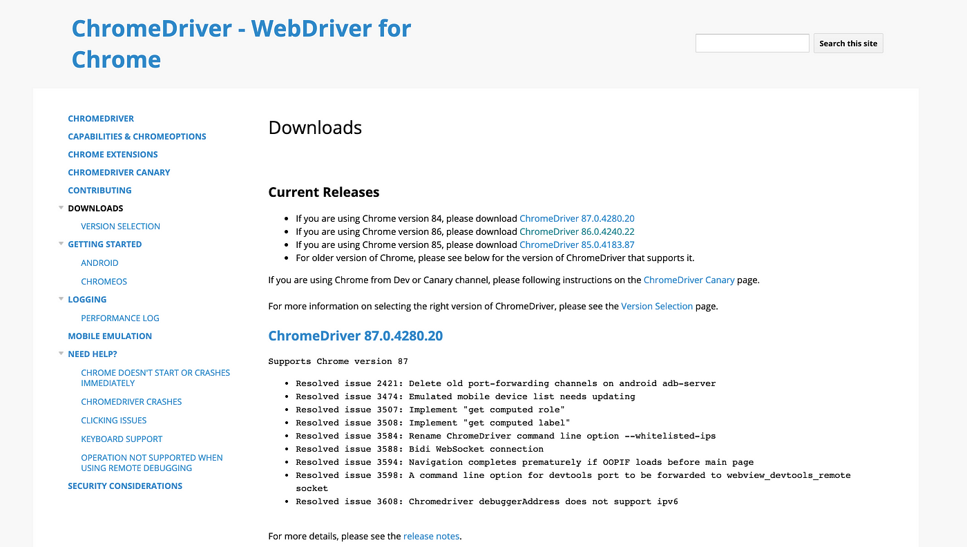 mac download chromedriver selenium