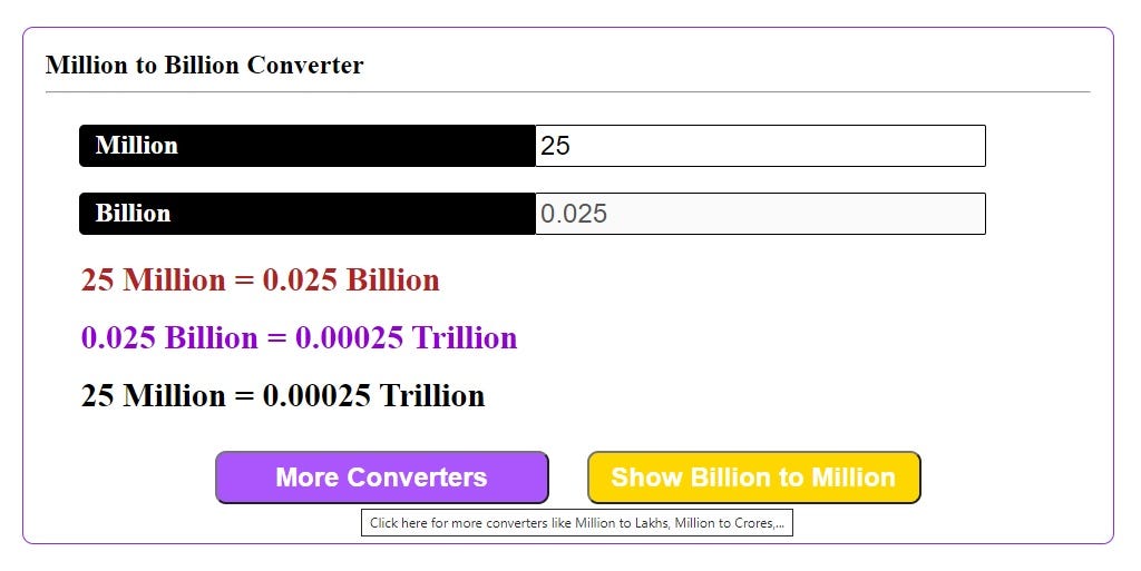 How many millions are in a billion webapps medium