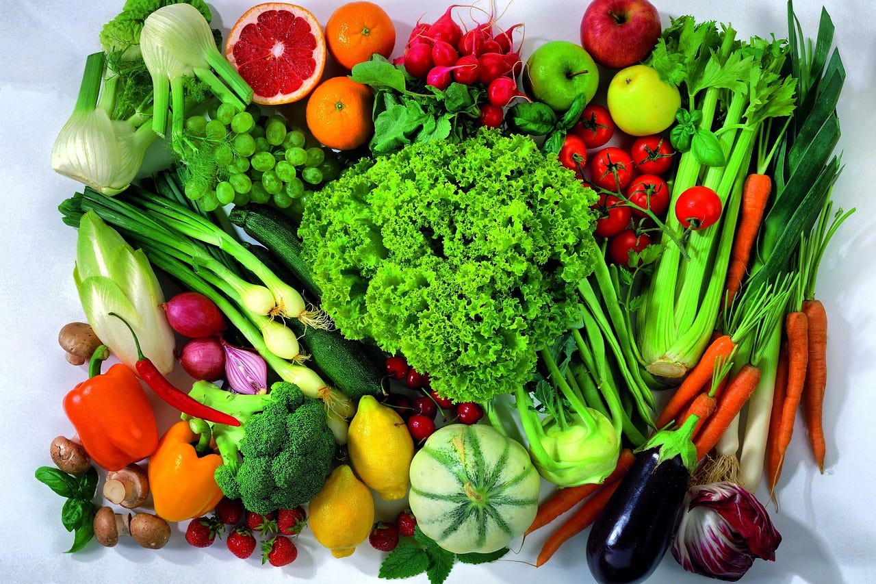Colorful picture of all kinds of fruits and vegetables