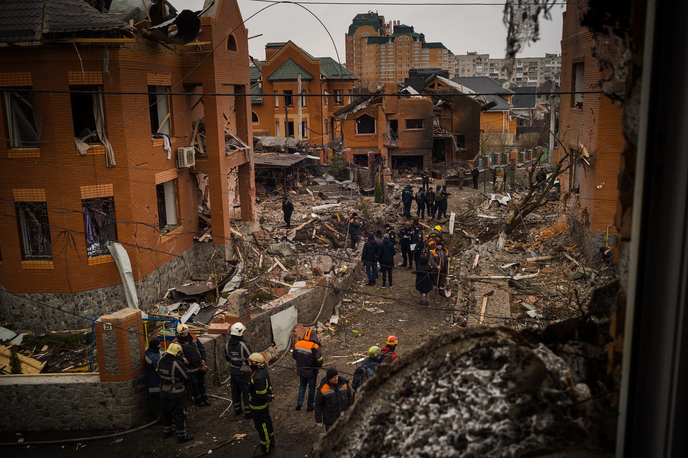 Damaged buildings in a residential area of Bila Tserkva on March 5, 2022. (Wojciech Grzedzinski/for The Washington Post)