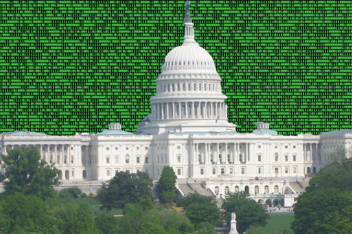 The U.S. Capitol surrounded by binary code. Courtesy Wikimedia Commons