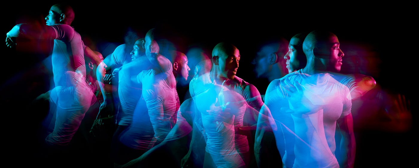Multiple exposure shot of a man moving around.