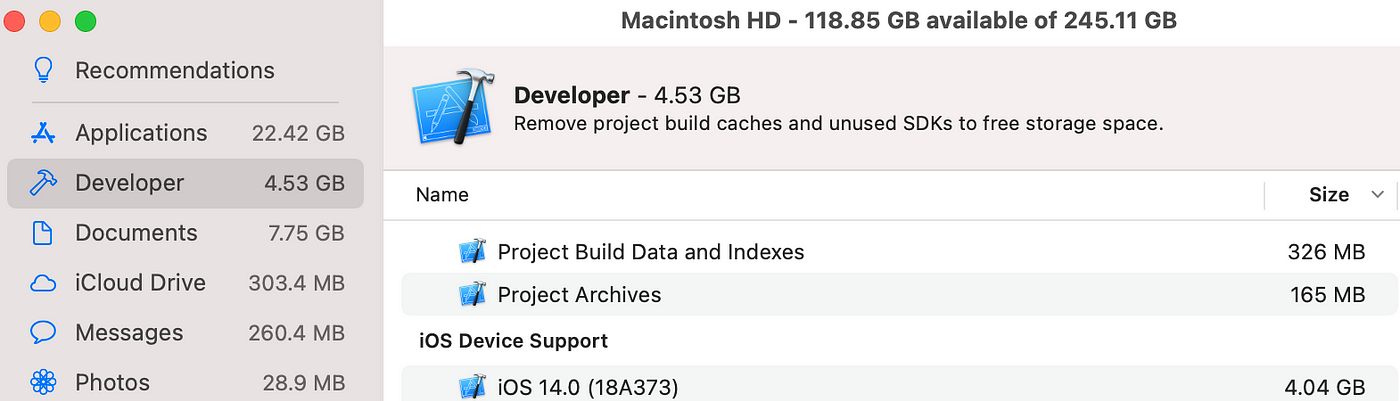 mac os storage management pergable