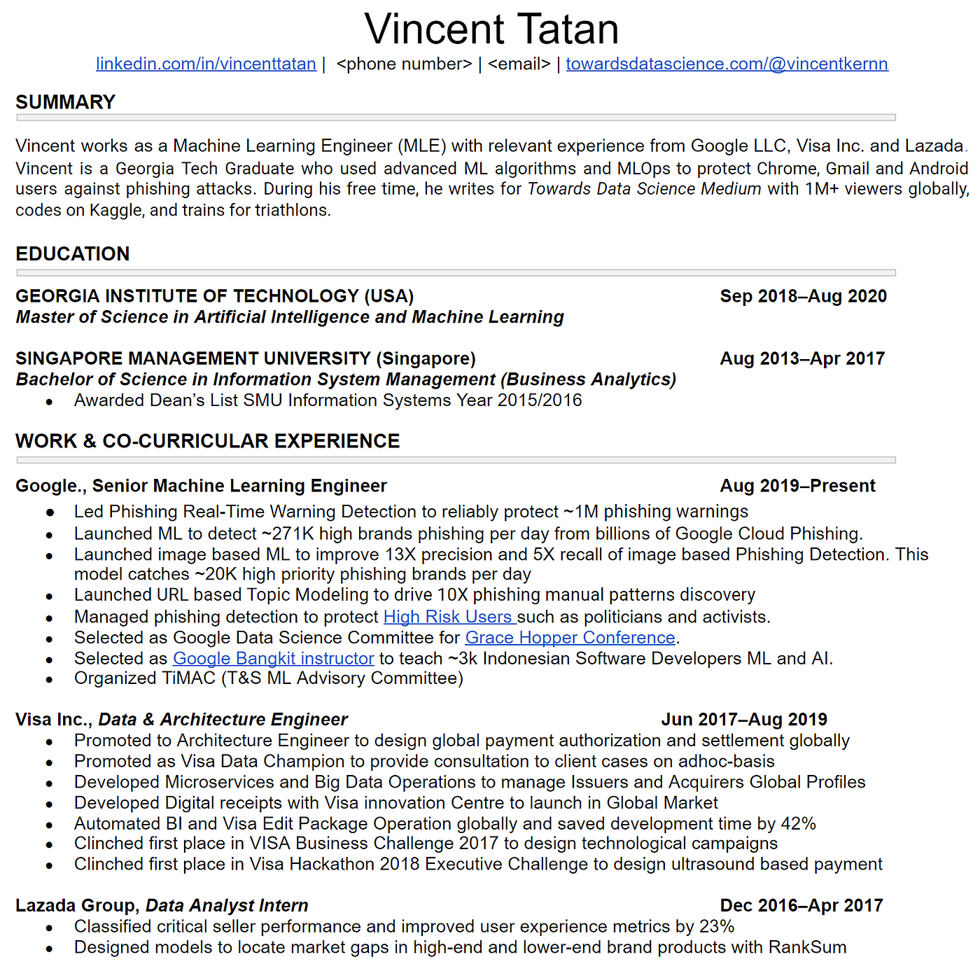 How to Build a Solid Data Science and Tech Resume | by Vincent Tatan |  Towards Data Science