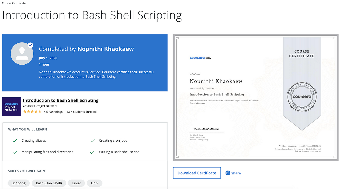 สร ปคอร ส Introduction To Bash Shell Scripting ของ Coursera By Nopnithi Khaokaew Game Medium