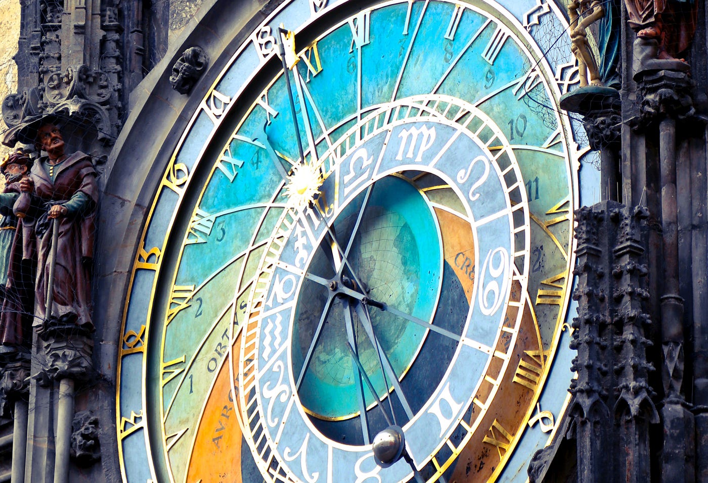 An astronomical clock on the side of a building