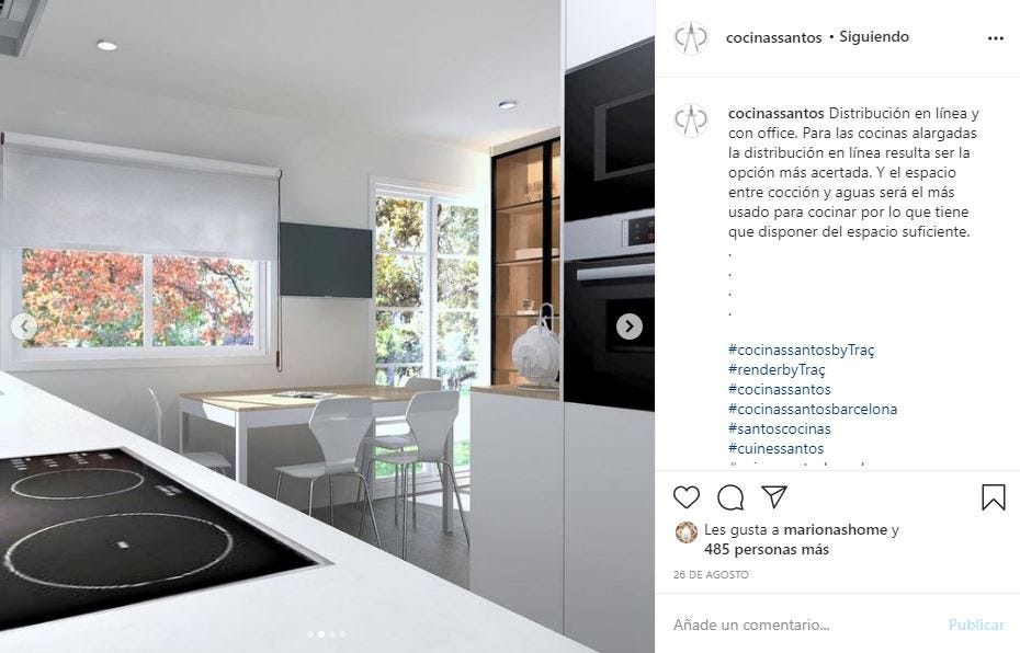 Para las cocinas alargadas la distribución en línea resulta ser la opción más acertada. (Las 5 cocinas Santos con más likes)
