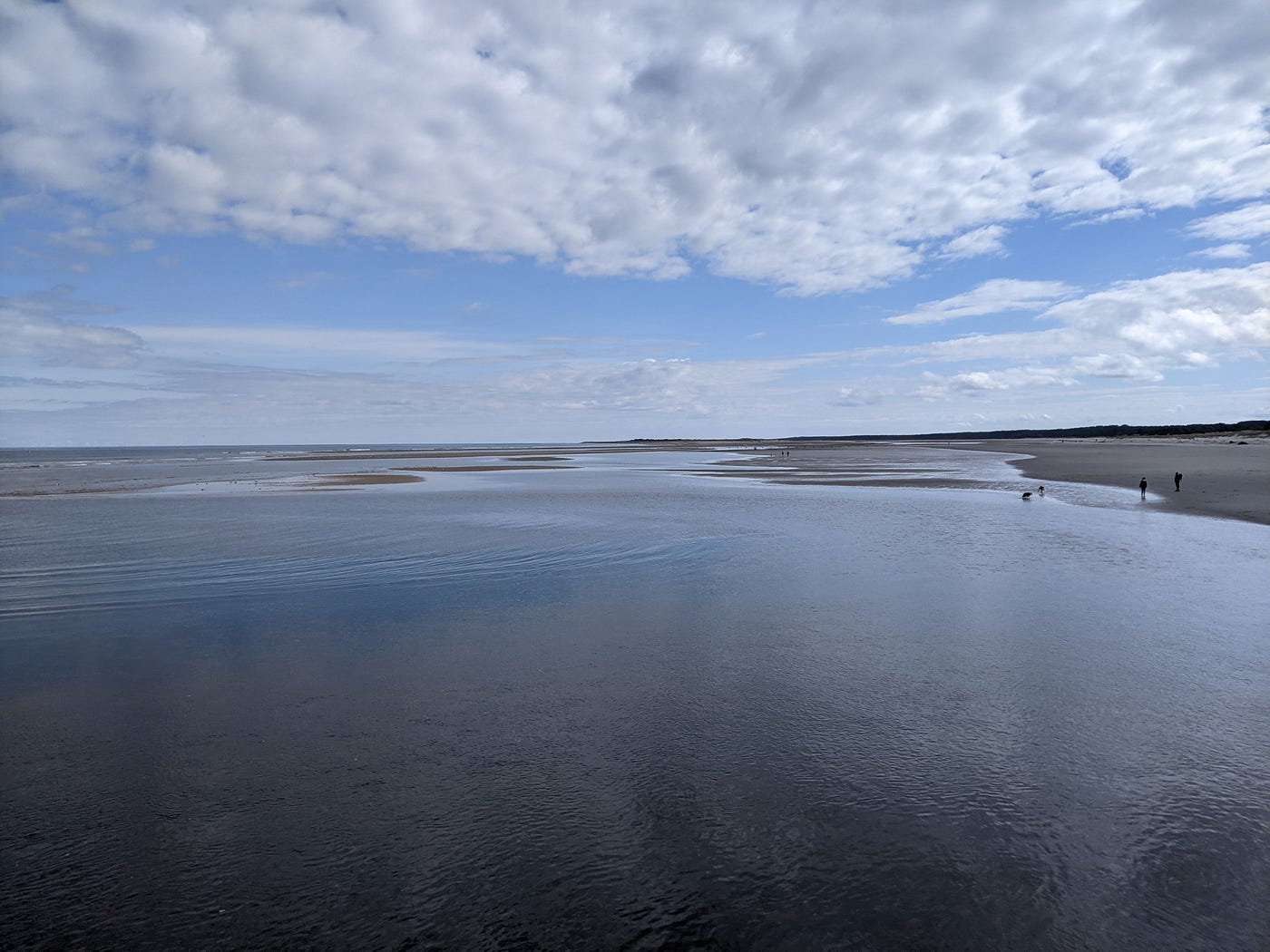 An expanse of blue water looking East from Nairn harbour towards the old bar sandbar