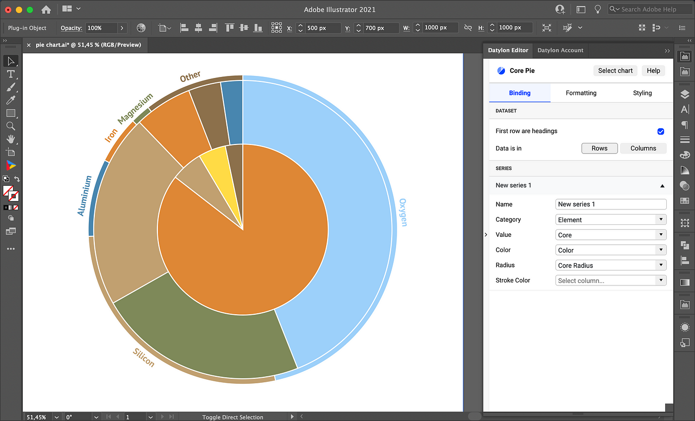 How to make a pie chart / pie graph in Adobe Illustrator with Datylon chart maker