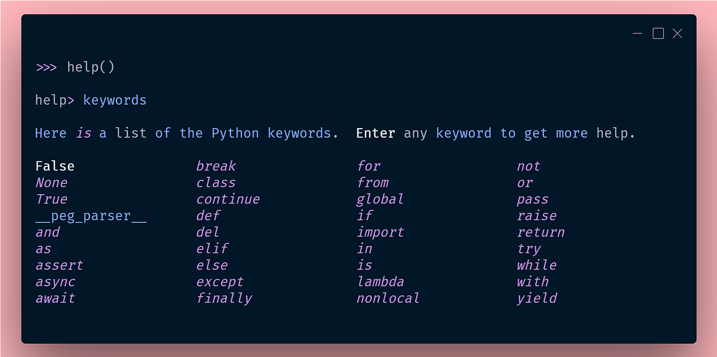 Python Basics: keywords- all you need to know. | by Madhuri | Jul, 2022 ...