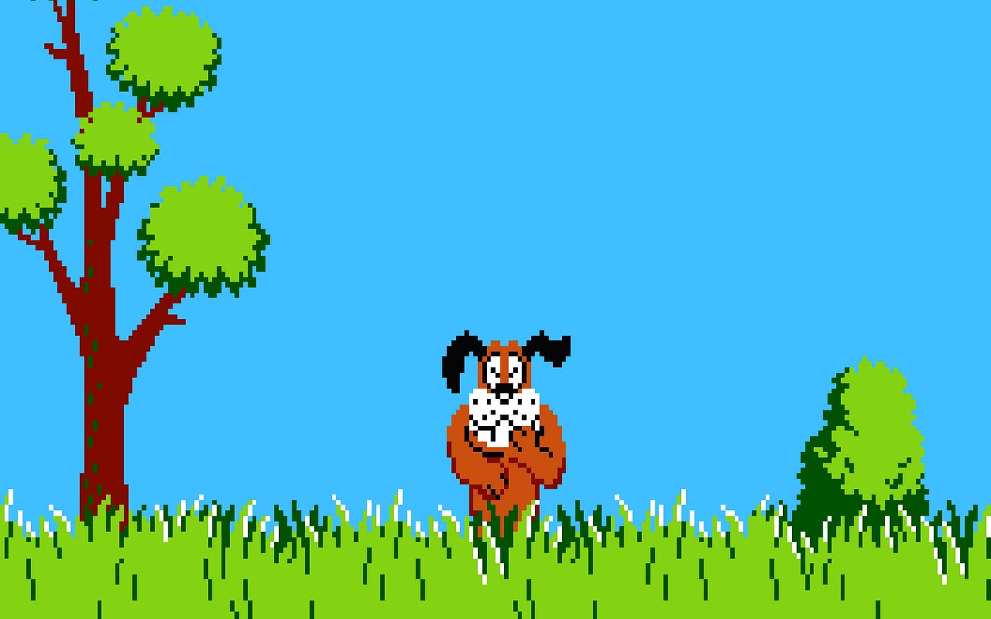 A laughing dog from the Duck Hunt videogame on NES