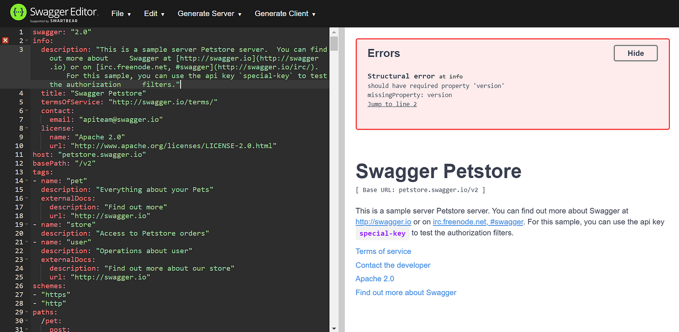 gawerzy Pet store swagger editor yaml