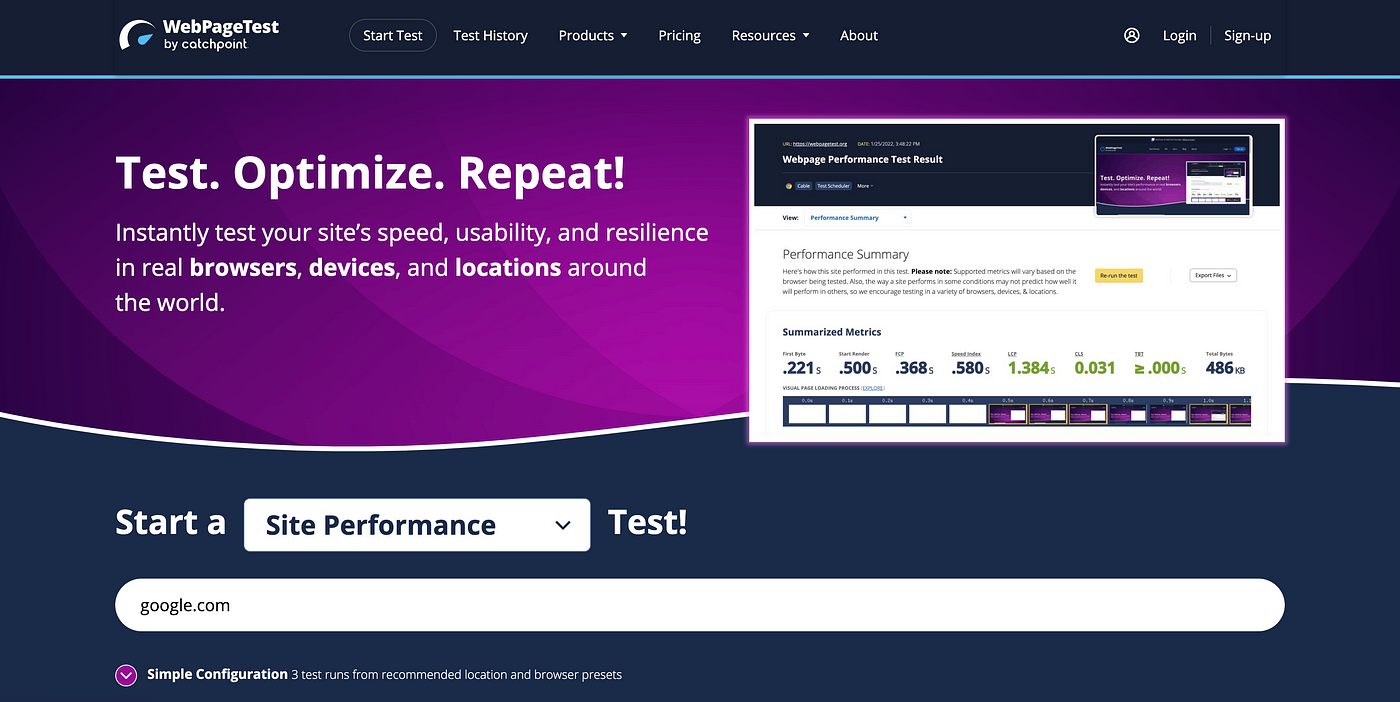 WebPageTest Tool