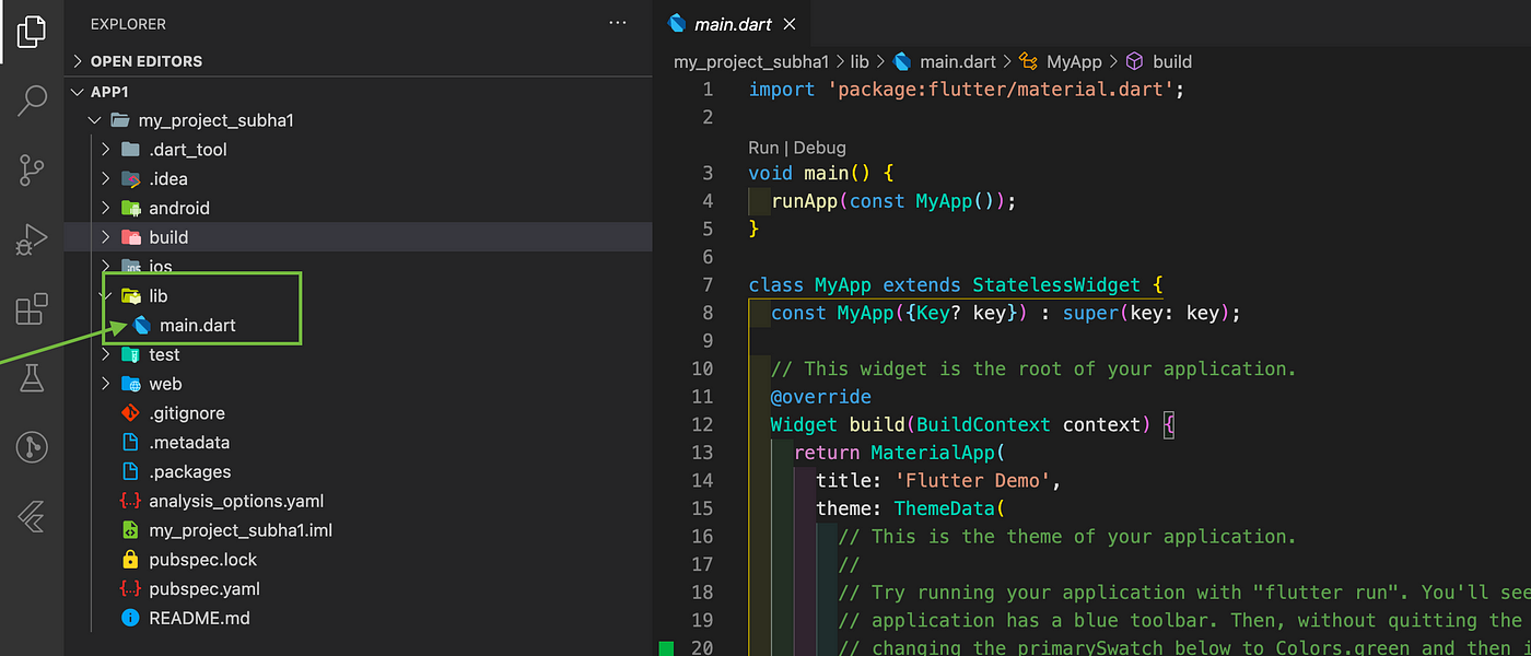 Flutter — main.dart & Widgets. As a prerequisite, here you need to
