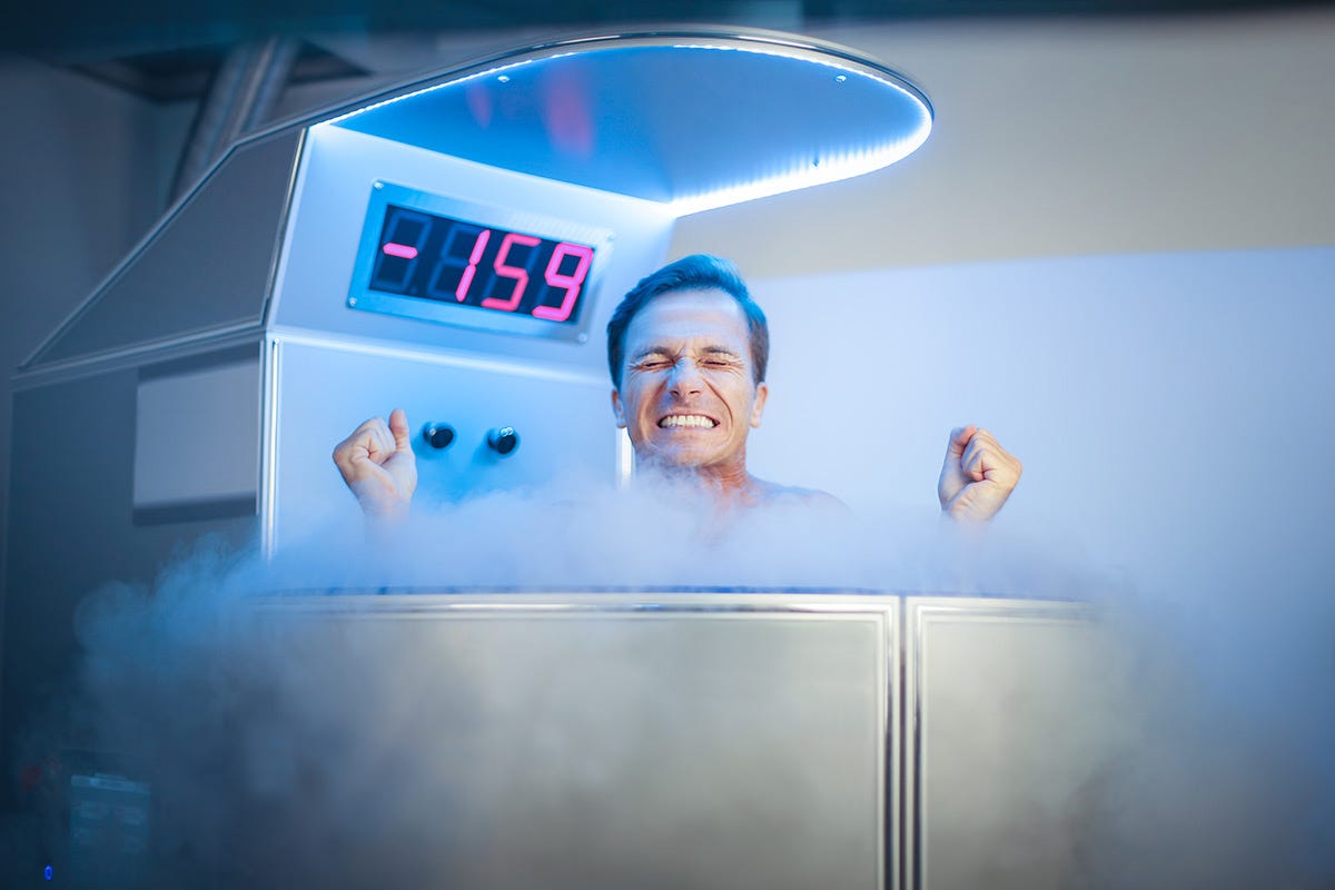 Man in a cryotherapy chamber
