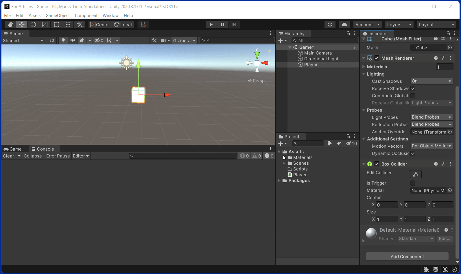 Simple Player Movement in Unity. Setting Player Starting Position and ...