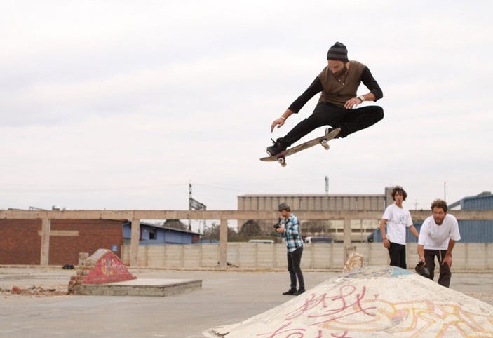 Photo of Chris Haslam doing a ninja Ollie
