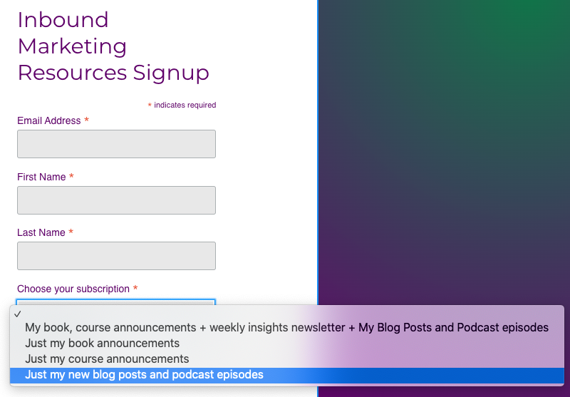My Mailchimp embed Sign-Up drop-down men